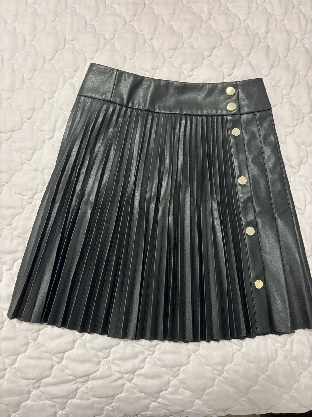 ZARA Black Pleated Faux Leather Skirt- XS